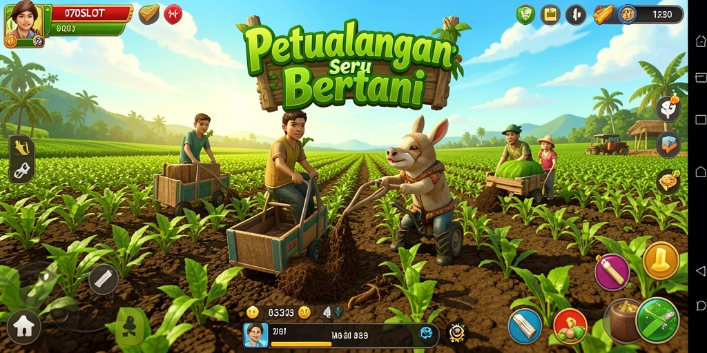 Screenshot gameplay <strong>070SLOT</strong> menunjukkan ladang yang luas dan berwarna-warni.
