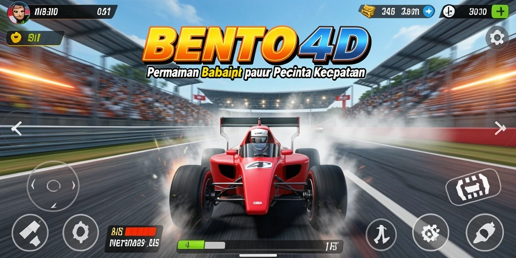 Tampilan gameplay BENTO4D dengan mobil balap yang cepat dan trek menegangkan.