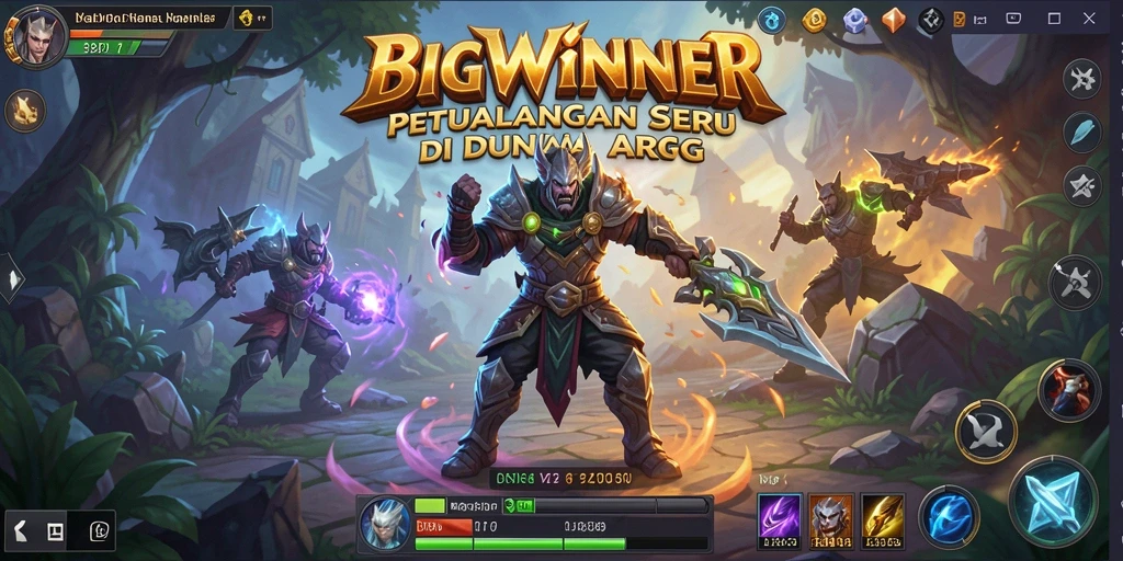 Tampilan dinamis dalam BIGWINNER menunjukkan aksi karakter dalam pertempuran ARPG.
