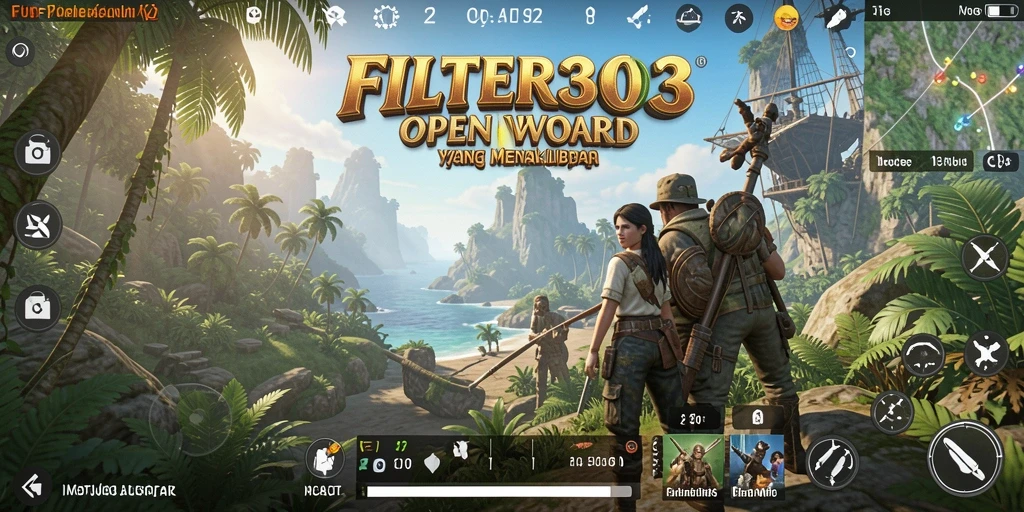 Screenshot gameplay yang menunjukkan eksplorasi dunia terbuka FILTER303.