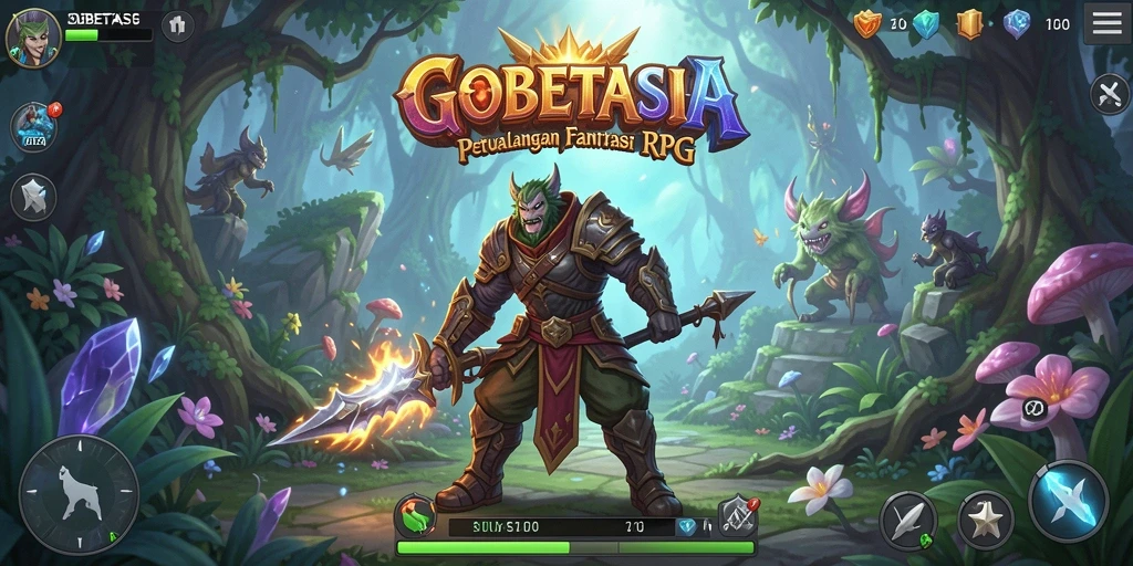 Screenshot utama GOBETASIA yang menunjukkan aksi gameplay RPG yang menegangkan.