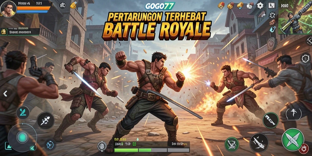 Tampilan dinamis gameplay GOGO77 dalam pertempuran Battle Royale.