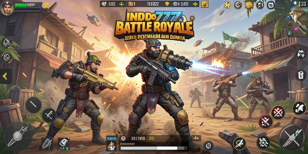 Tampilan aksi seru dalam gameplay Battle Royale INDO777.