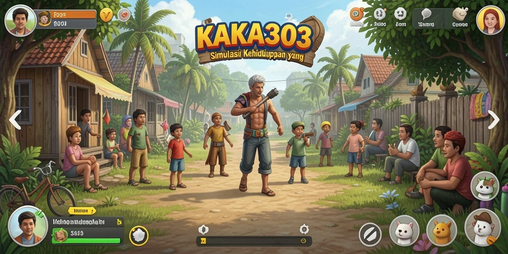 Screenshot utama KAKA303 menampilkan kehidupan virtual yang penuh warna dan interaktif.