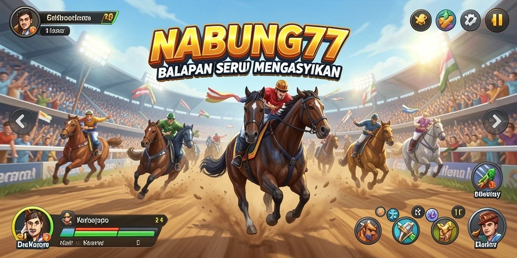 Tampilan gameplay balapan mendebarkan di NABUNG77 dengan berbagai mobil.