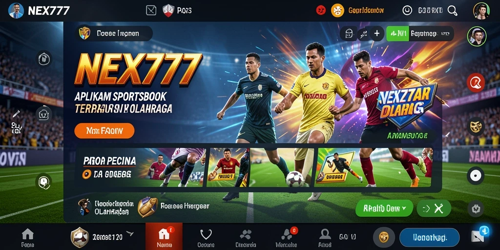 Screenshot utama NEX777 menampilkan antarmuka taruhan olahraga yang dinamis.