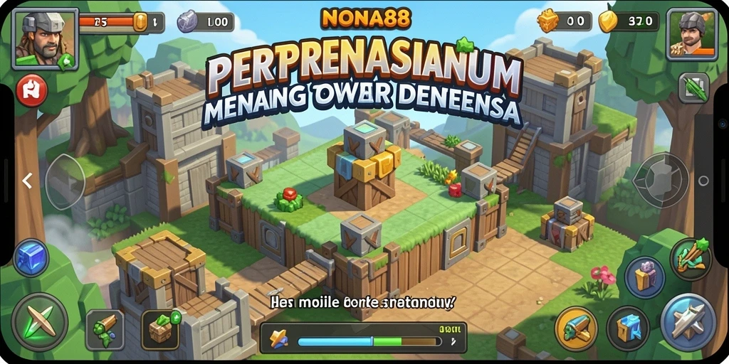 Tangkapan layar utama NONA88 menampilkan aksi pertahanan seru dengan tower beragam.
