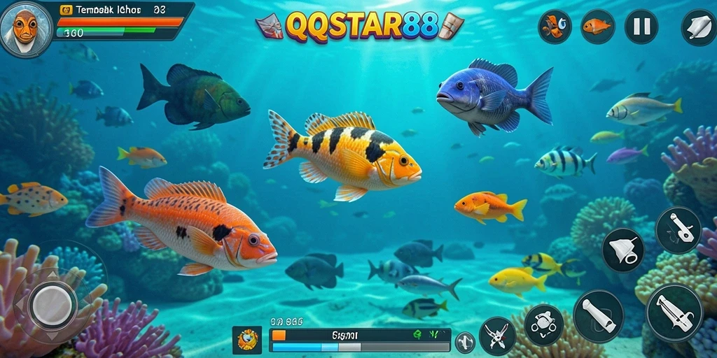 Tampilan gameplay seru QQSTAR88 saat menembak ikan.