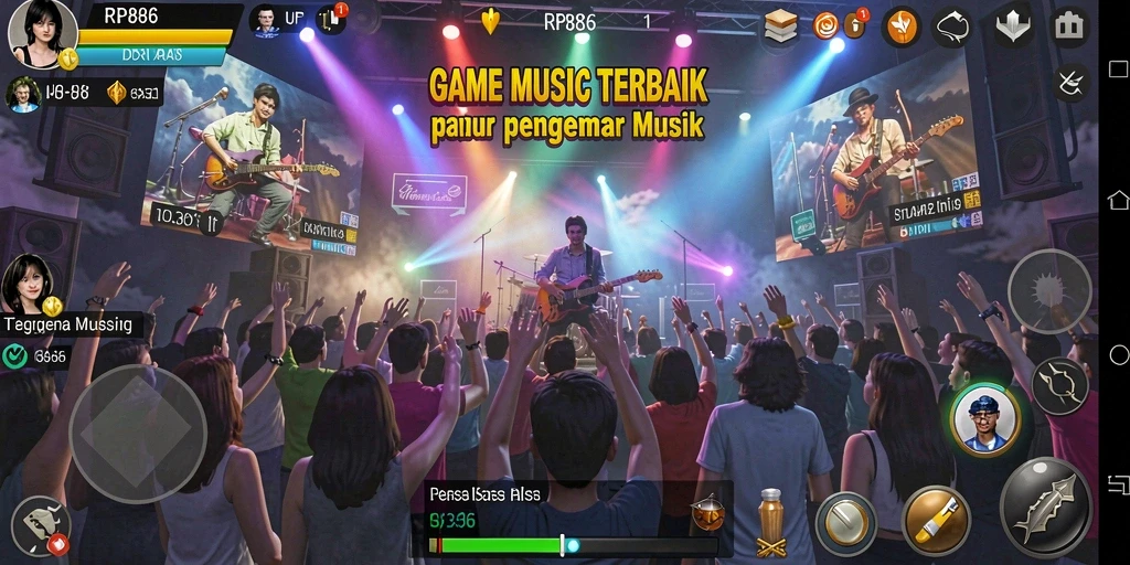 Tampilan gameplay RP886 dengan animasi dan irama menarik.