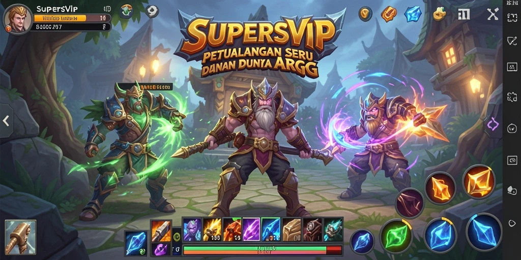 Tangkapan layar gameplay SUPERSVIP yang menampilkan pertempuran seru.